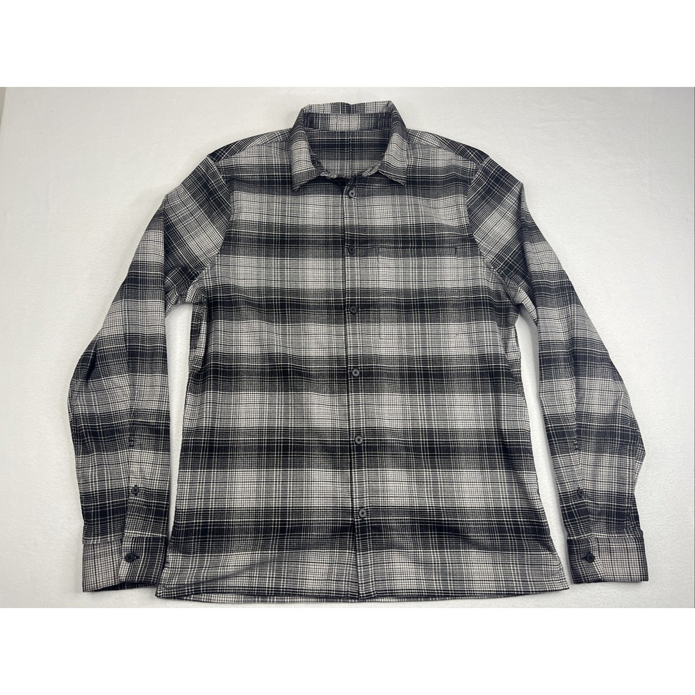 Lululemon Masons Peak Flannel Mens Large Gray Black Plaid Outdoor